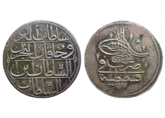 قرش عثماني عبدالحميد الأول القسطنطينية 1187 هـ سنة 1 - 2953 -